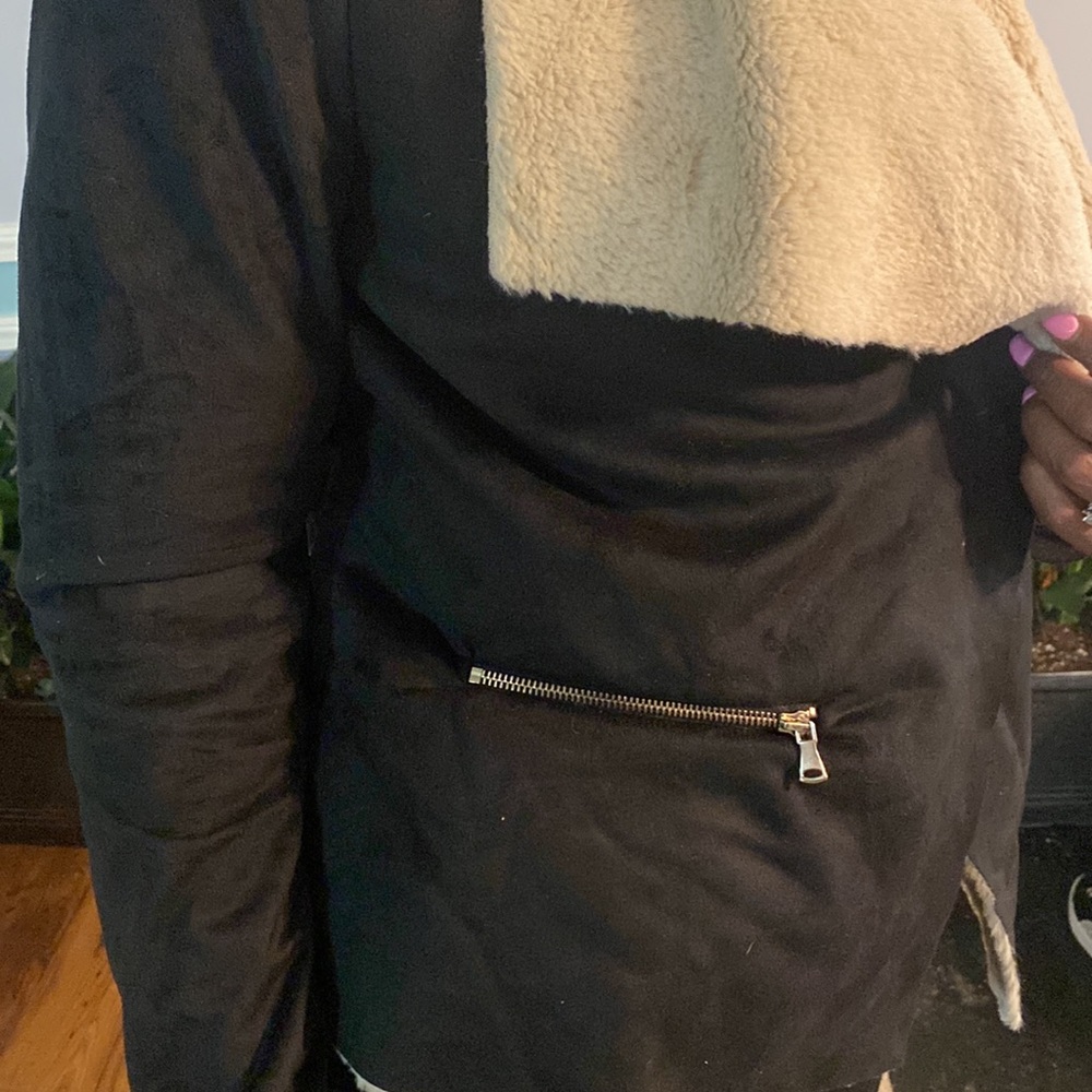 Black fur  aviator cropped jacket shrug coat - Picture 5 of 6